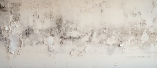 Closeup of mold growth on an old damp white wall creating an abstract dirty and moldy background - obrazy, fototapety, plakaty