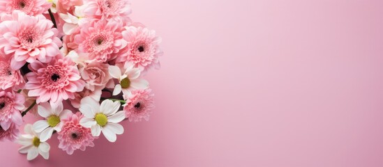 Pink flowers in a vase seen from above