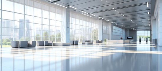 Bright spacious hall in the business district visualization - obrazy, fototapety, plakaty