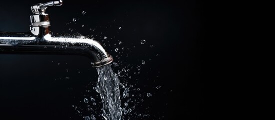 Water leaking from sink pipe against black backdrop