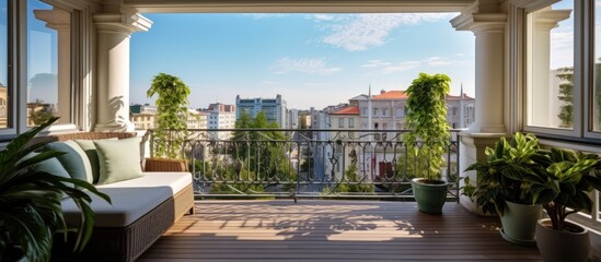 Decorating the balcony of a residential apartment and its view - obrazy, fototapety, plakaty