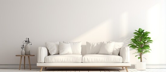 Fototapeta na wymiar Scandinavian style illustration of a white living room with a sofa