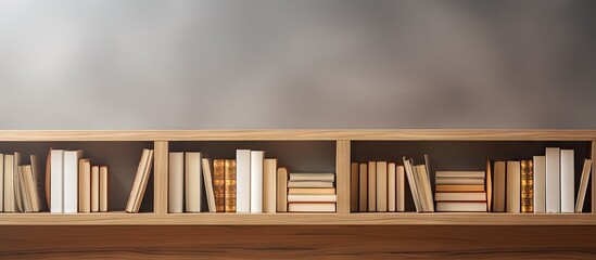 Empty books stored on wooden shelves
