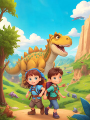 Obraz premium 4K Image cover KDP for kids dinosaur cartoon cover page AI generated 