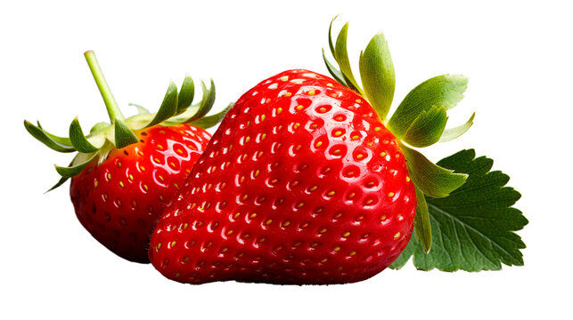 Two juicy red Strawberry on Transparent Background. Generative AI.