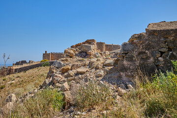 Fototapeta na wymiar Ancient stone fortress of Sagunto Castle on the top of mountain