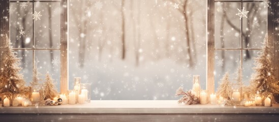 Empty table and winter window in background