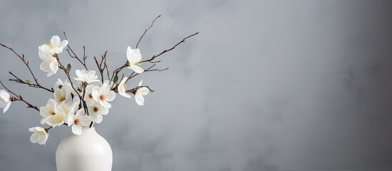 Elegant floral arrangement of white flowers on a grey wall - Powered by Adobe