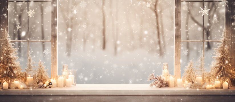 Empty table and winter window in background