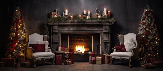 Gorgeous Christmas decor with cozy seating by fire