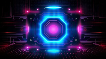 Neon Background with Hi-Tech Circuitry. AI generated
