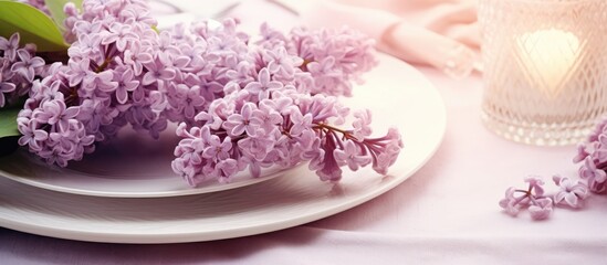 Fototapeta na wymiar Fresh lilac flowers arranged on a table