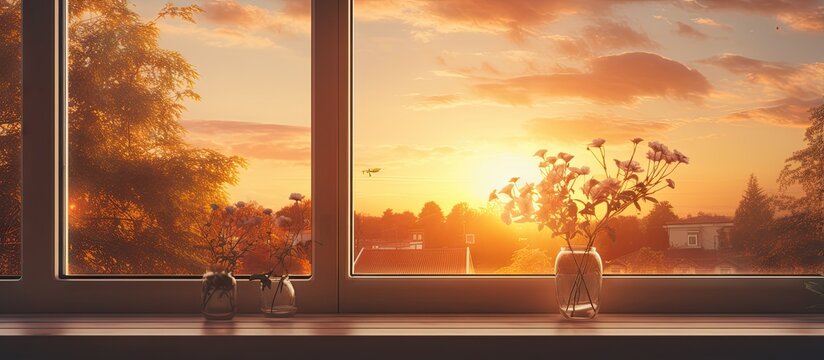 Light from the setting sun through the window