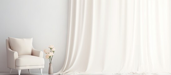 Chair in room with white color and curtain background