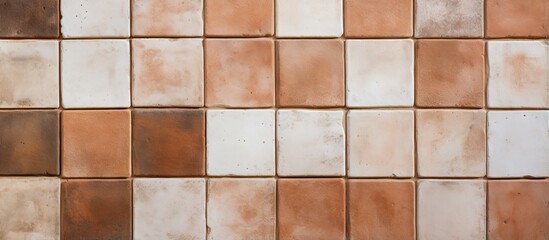 Terracotta tiles in rustic style for interior walls or floors with a brown and white color scheme offering a textured background