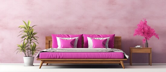 ed magenta linen on a wooden twin size single bed