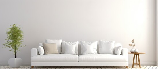 white interior design with sofa Scandinavian style 3D illustration