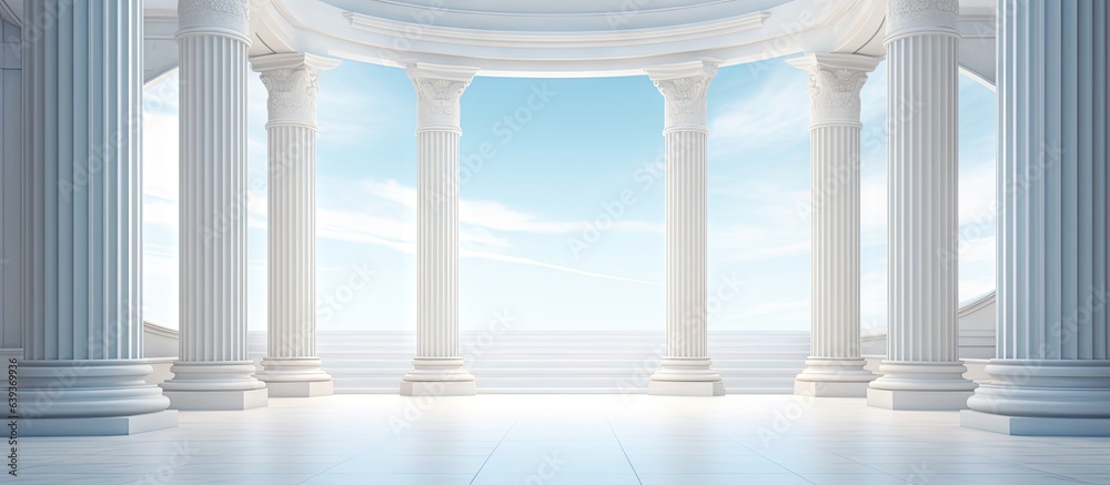 Aufkleber Architectural experience empty room with abstract design wide hall with columns and balks