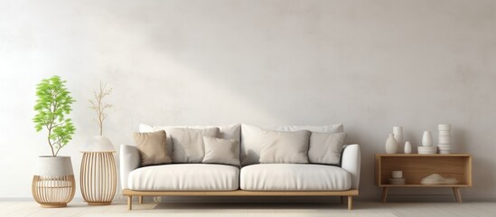 Fototapeta na wymiar Scandinavian illustration of a stylish white room with a sofa