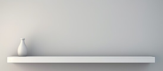 Two authentic white shelves fixed to the wall style equipment display mockup Empty template for showcasing products Exhibition furniture in a light grey hue