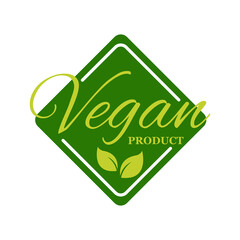 Vegan product sticker, label, badge and logo. Ecology icon. Logo template with green leaves for vegan food. Vector illustration isolated on white background
