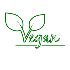 Vegan sticker, label, badge and logo. Ecology icon. Logo template with leaves for vegan food or vegan product. Vector illustration isolated on white background