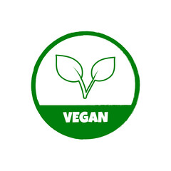 Vegan sticker, label, badge and logo. Ecology icon. Logo template with leaves for vegan food or vegan product. Vector illustration isolated on white background