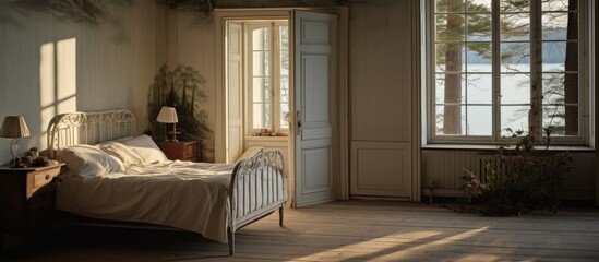 An open door in a Swedish bedroom