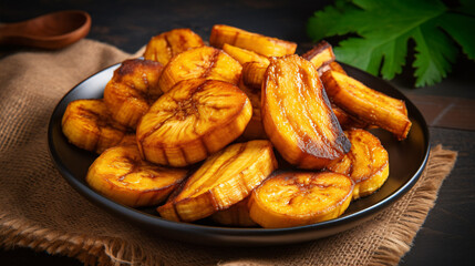 Ripe fried African plantain - local staple food served as meals with sauce or as a side dish in Nigeria, West Africa and other African countries