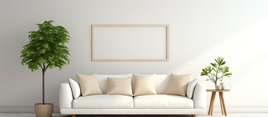 Scandinavian illustration of a stylish white room with a sofa