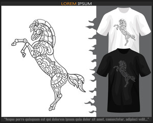 Horse mandala arts isolated on black and white t shirt.