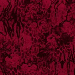 red rose background animal print