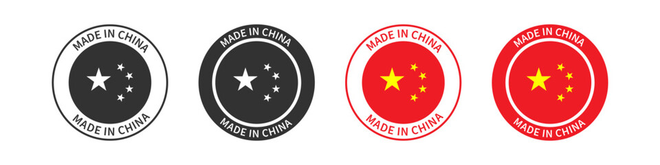 Made in China icon. Manufactured product signs. National badge symbol. Quality symbols. Business sticker icons. Premium quality. Vector isolated sign.