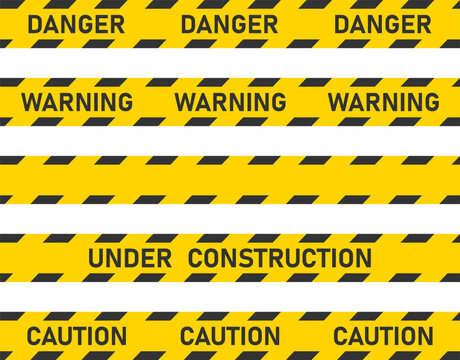 Yellow caution seamless tape. Prioritizing safety: restricted access, construction zone, warning signs.