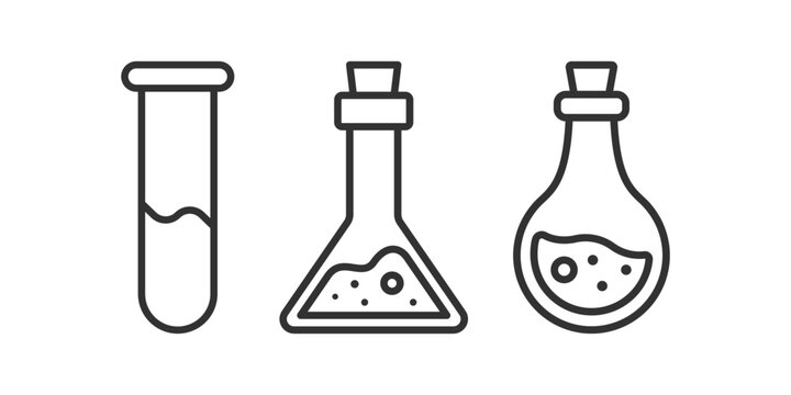 Test tube icon. Lab signs. Chemistry science symbol. Medical flask symbols. Scientific beaker icons. Black color. Vector isolated sign.
