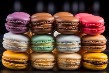 Fototapeta premium Süsse bunte Macarons, Generative KI