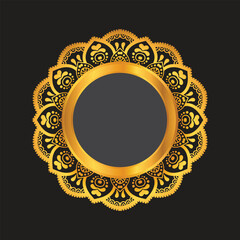 Luxury ornamental mandala design background in gold, Luxury wedding invitation, Ornamental floral corner frame, black background with gold mandala decoration