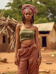 Obraz premium Hübsche Afrikanerin in traditioneller Kleidung, Generative KI