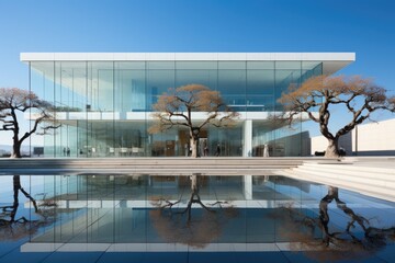 Futuristic Glass Edifice: Where Architecture and Sky Merge in Reflection