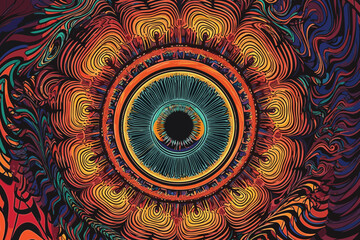 background with circles Abstract colorful psychedelic acid trip portal Ector vector art generative AI - obrazy, fototapety, plakaty