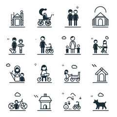 Family vector icons set in thin line style