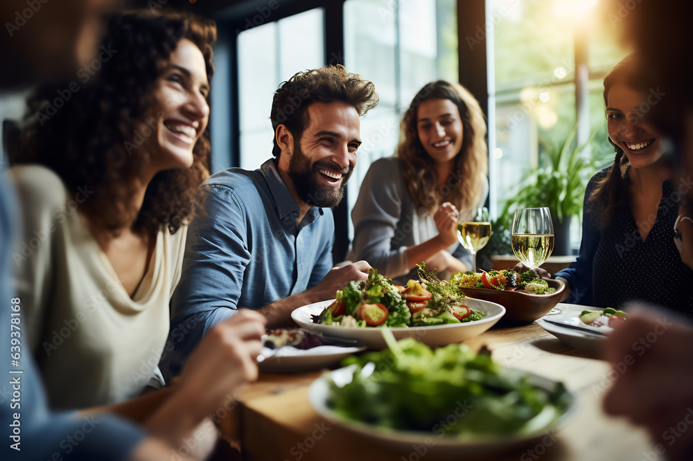 Wall mural a group of friends enjoying meal