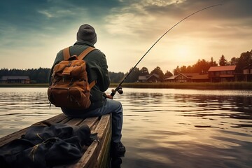Fishing enthusiasts enjoying serene moments by the water. Images capturing the joy of angling and the beauty of nature.  'generative AI'