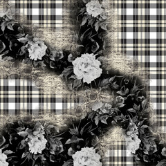 background with flowers black white abstract