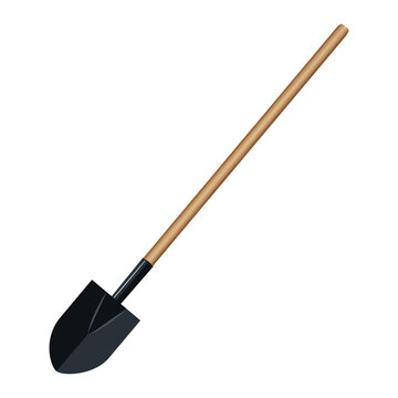 Shovel with wooden handle isolated on white, vector illustration