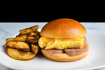 scramble egg and spam on a brioche bun