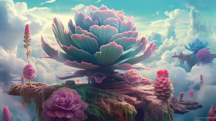 Rare and surreal succulent plant with fantasy colors like an echeveria or graptoveria 