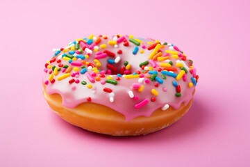 Donut with pink icing multi colored sprinkles