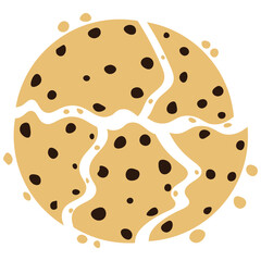 Cracked chocolate chip cookies cartoon. Vector illustration.	