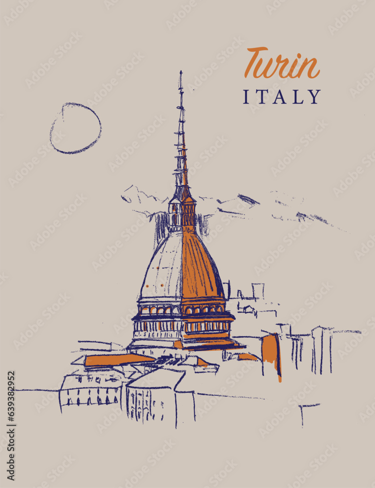 Wall mural drawing sketch illustration of turin, ıtaly